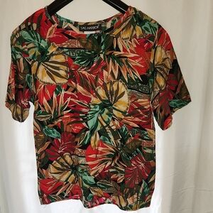 Vintage 90s Sag Harbor Womens Tropical Floral Blouse w/ Shoulder Pads Size:Small